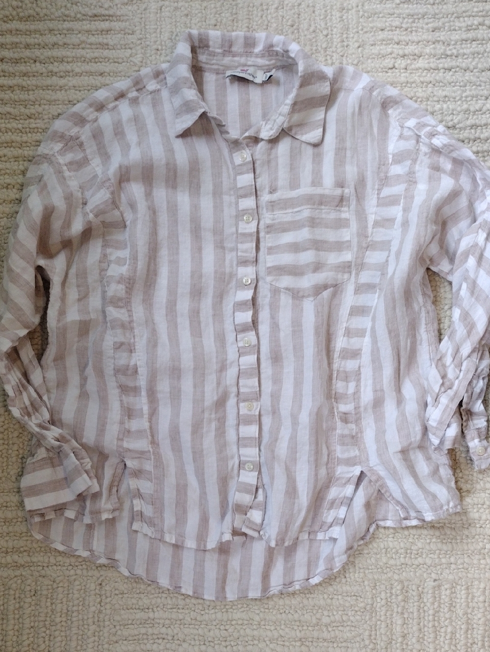 Vineyard Vines Beige & White Striped Button Shirt